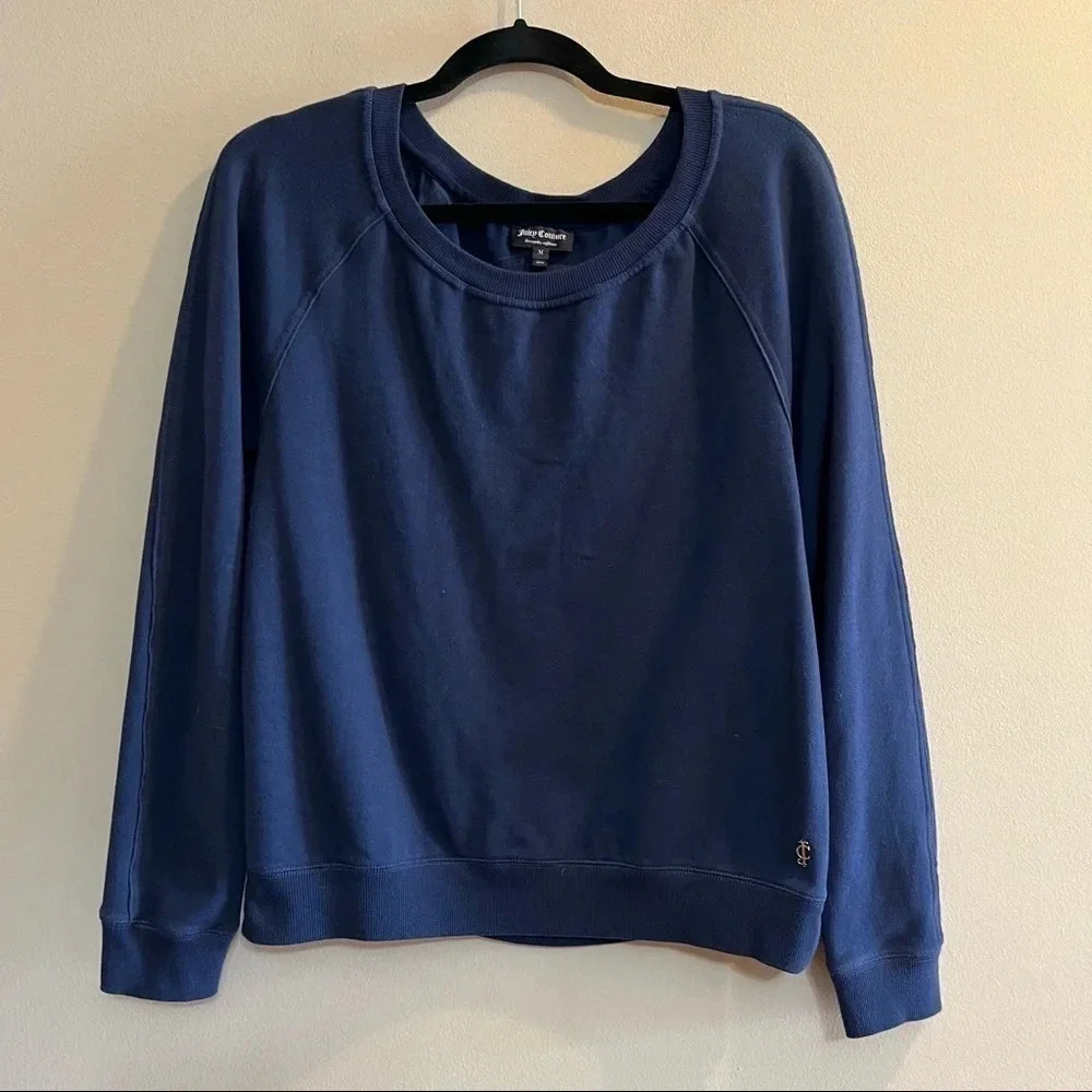 Juicy Couture Womens Navy Sheer Back Chains Long Sleeve Sweatshirt Shirt Top M - Picture 1 of 10